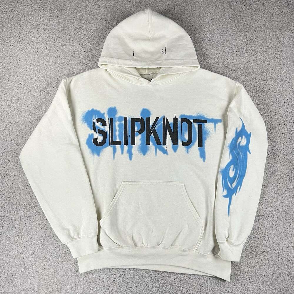 Slipknot Hoodie Mens M White Rock Metal Band 2021 Graphic Sweatshirt Pullover